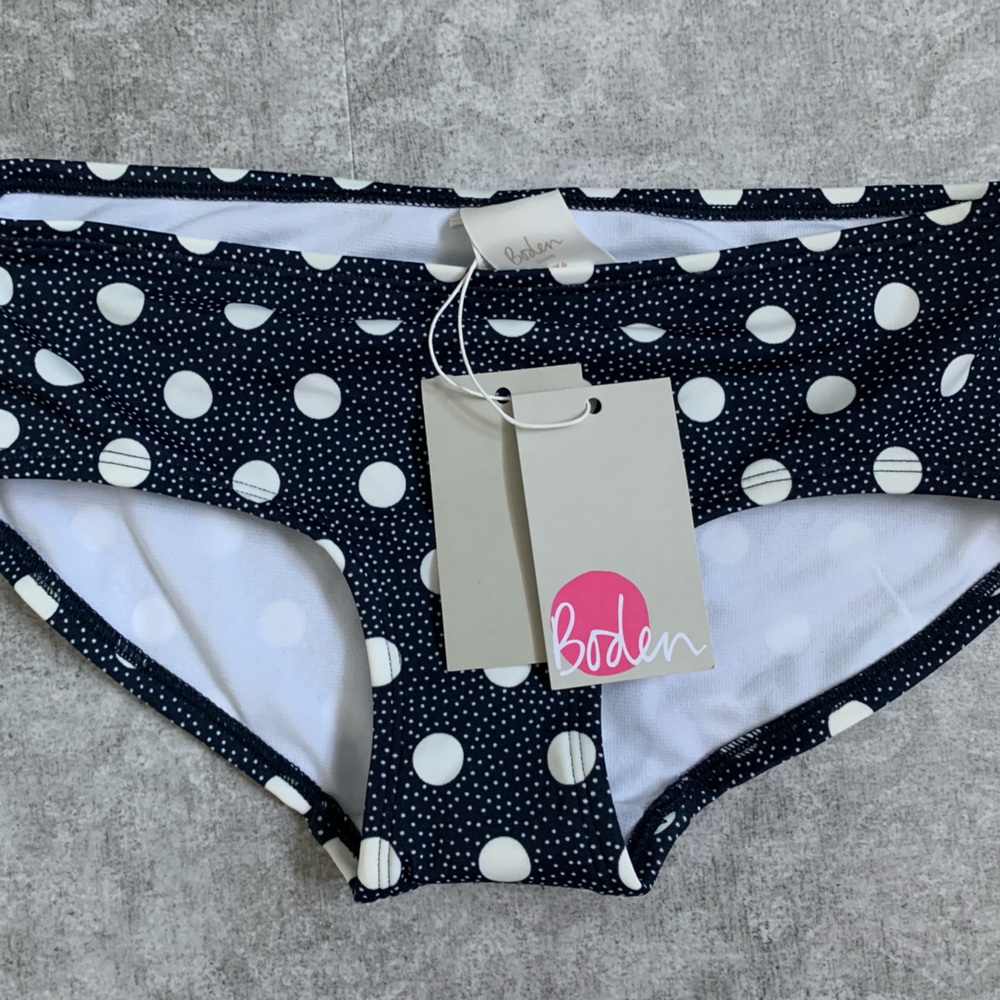 Boden NWT swim bottoms. Blue with white polka dots. US size 2